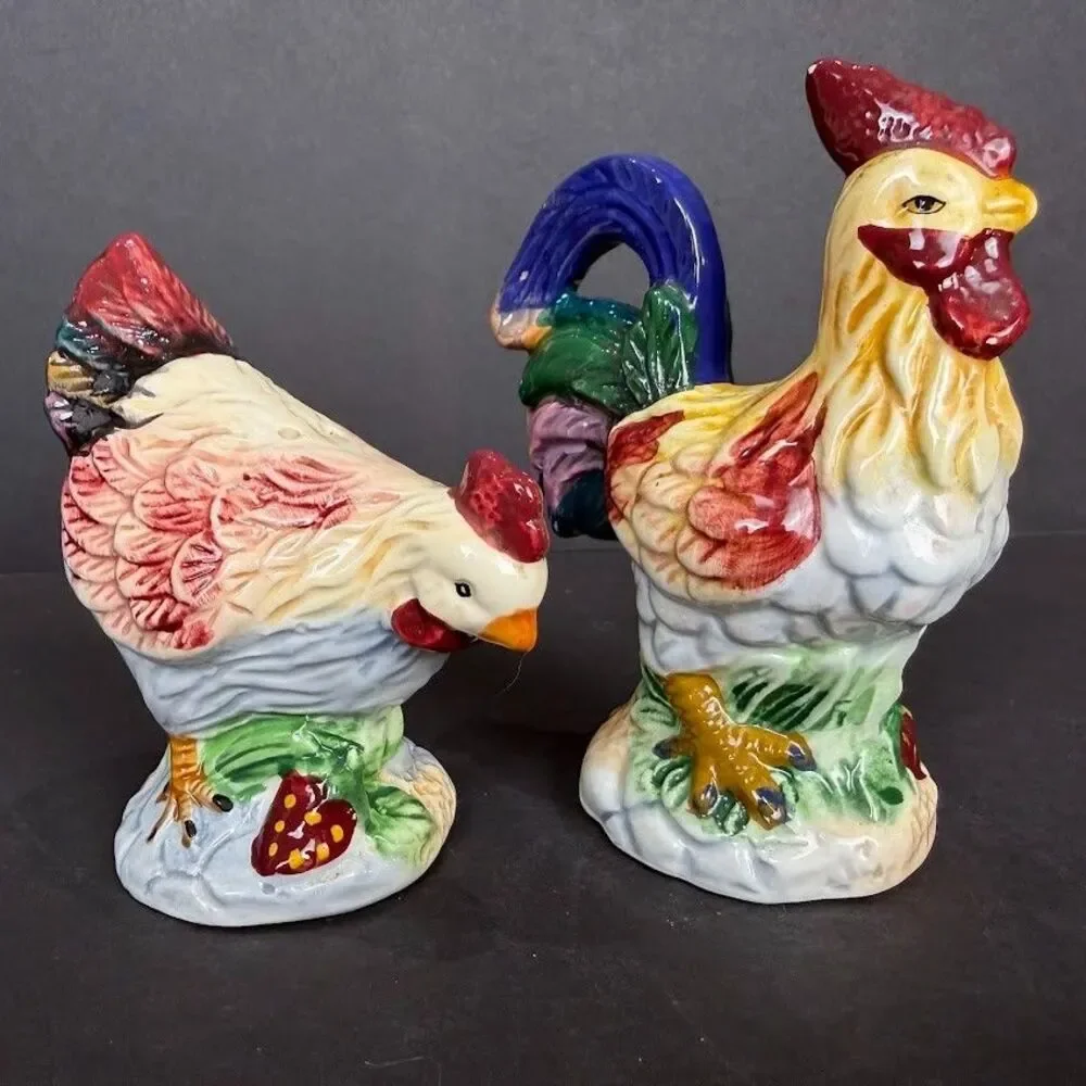 Rooster and Hen Ceramic Chicken Salt and Pepper Shakers